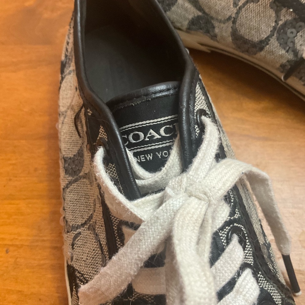 Coach Kameron Signature Canvas Sneakers Sequin Accent Chic Designer Casual - Picture 7 of 8